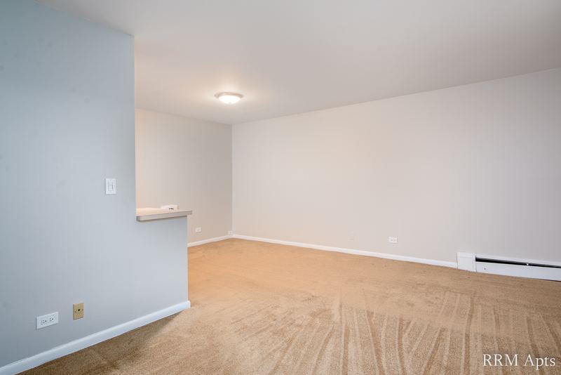 Empty room with beige carpet, gray walls, ceiling light and an opening to the next room, Park Avenue apartment 603 104