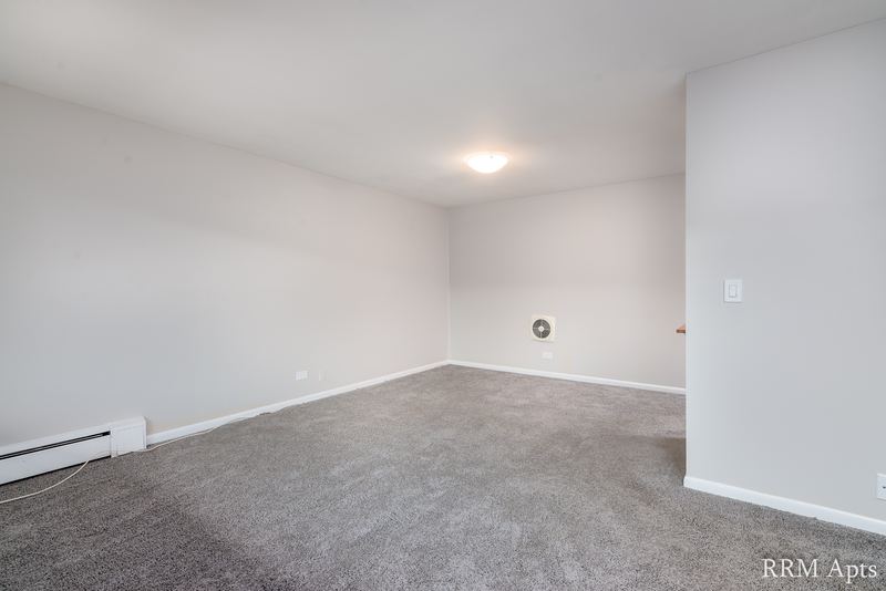 Empty room with gray carpet, gray walls, ceiling light, wall vent and a baseboard heater, Park Avenue apartment 607 204
